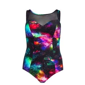 Torrid Wireless Mesh High Neck One Piece Swimsuit Sz 1